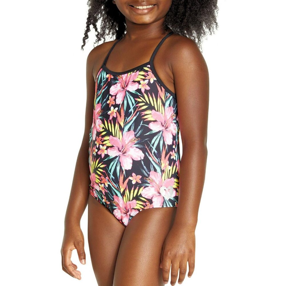 HURLEY Girls' One-Piece Swimsuit in Black/Hyper Pink, 5/6